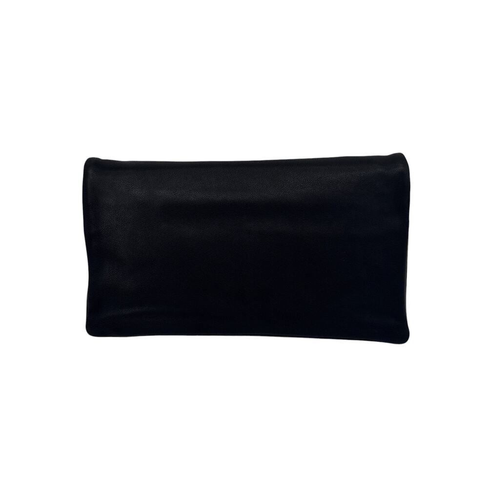 ANN TAYLOR Nappa Leather Foldover Clutch Bag in Black